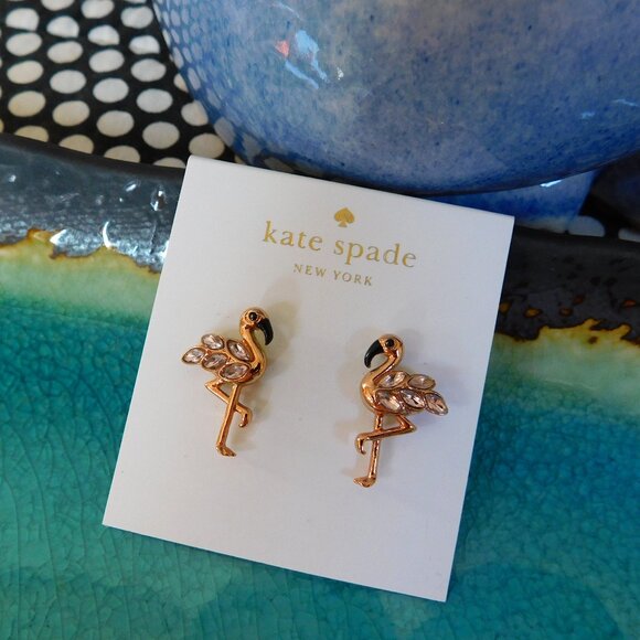 kate spade Jewelry - New kate spade NY Bird’s the Word rose gold, pink glass stone flamingo earrings